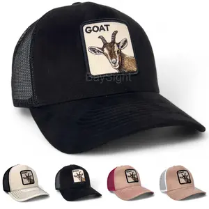 Mesh Trucker Hat Goat Animal Patch Suede Baseball Cap Snapback Adjustable Size outdoor hat