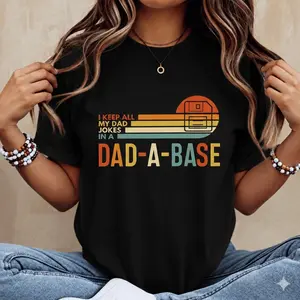 Men's Casual Round Neck Short-Sleeve Streetwear T-Shirt - Dad-a-Base Dad Jokes Design, New Father Gift, Father's Day Apparel, Shortsleeve, Tshirt
