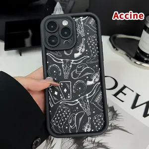 Case for iPhone 16 Pro Max 15 Plus 14 13 12 11 XR E XS Western style collage Pattern Soft TPU Rubber Camera Protection Rugged Mobile Phone Cover for Male
