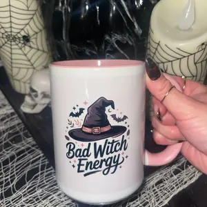 Bad Witch Energy Mug: Funny Halloween Coffee Cup, Spooky Fall Drinkware