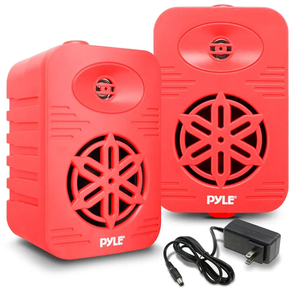 Wireless Bluetooth Waterproof Outdoor Marine Poolside Speakers - 300 W, 4" 2-Way Polymer Tweeter, Compact, Lightweight, DC12V, Compatible with Smartphones & Streaming Devices, Includes Adapter & Cable (Red)