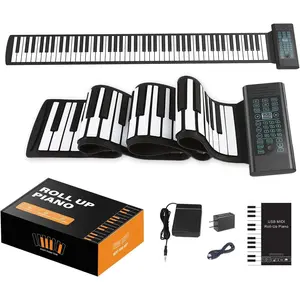 88  Roll Up Piano Keyboard, Portable Foldable   Hand Roll Piano, 128  & Rhythms, 14 Demo Songs, -in Speaker, MIDI, Headphone Jack, Beginners Travelling Gifts