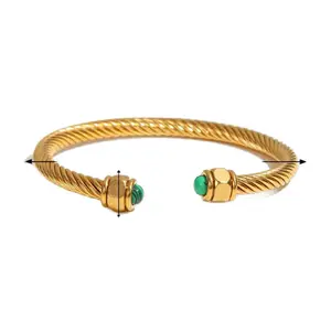 Cuff Bangle with Green Accent - Simple Design Jewelry Piece
