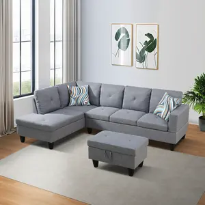 66.5''W Small Grey Linen Sofa Set, 3-Piece Compact Living Room Couch, Modern Upholstered Furniture for Small Spaces and Apartments
