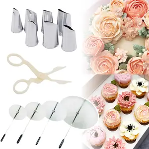7PCS Cake Decorating Tips, 4PCS Cake Flower Nail and 1PCS Flower Lifters Flower Nails Cake Decorating Stainless Steel Baking Tools for Icing Flowers Decoration