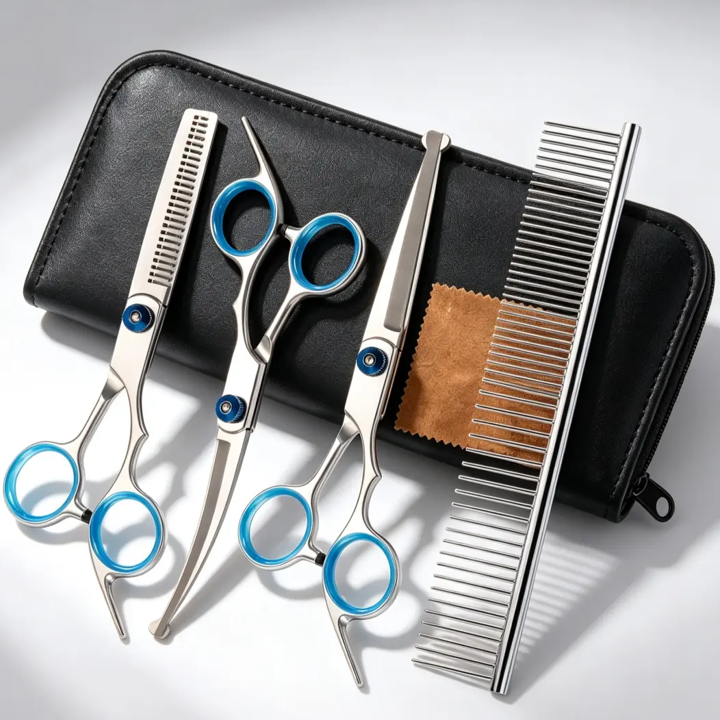5 in 1 Premium Dog Grooming Scissors, Professional Dog Scissors for Grooming with Safety Round Tips, Stainless Steel Thinning Shears, Pet Cat Shears for Grooming Kit