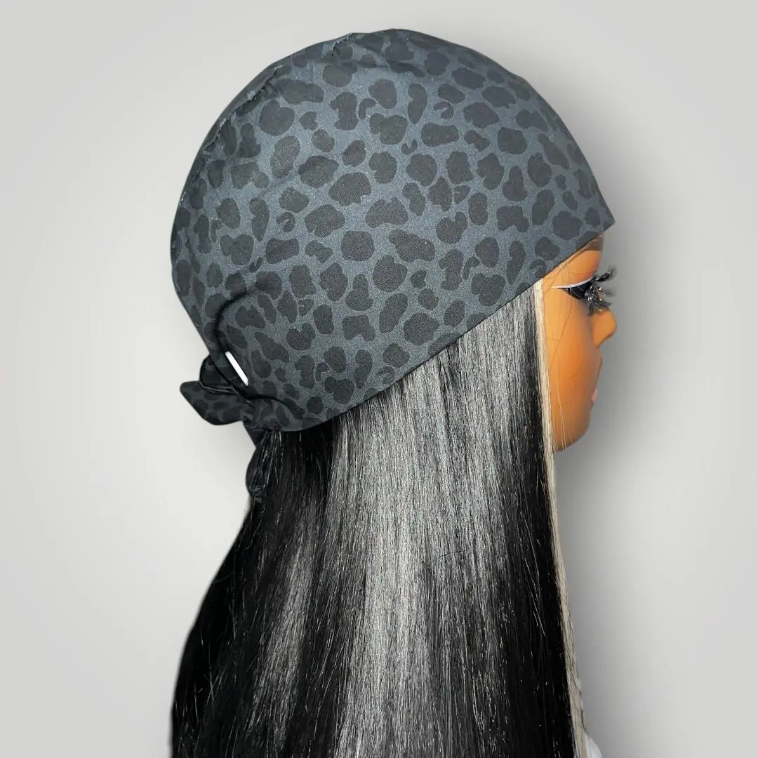 Midnight Leopard Satin-Lined Tie Back Scrub Cap Midnight Leopard Satin-Lined Tie Back Scrub Cap