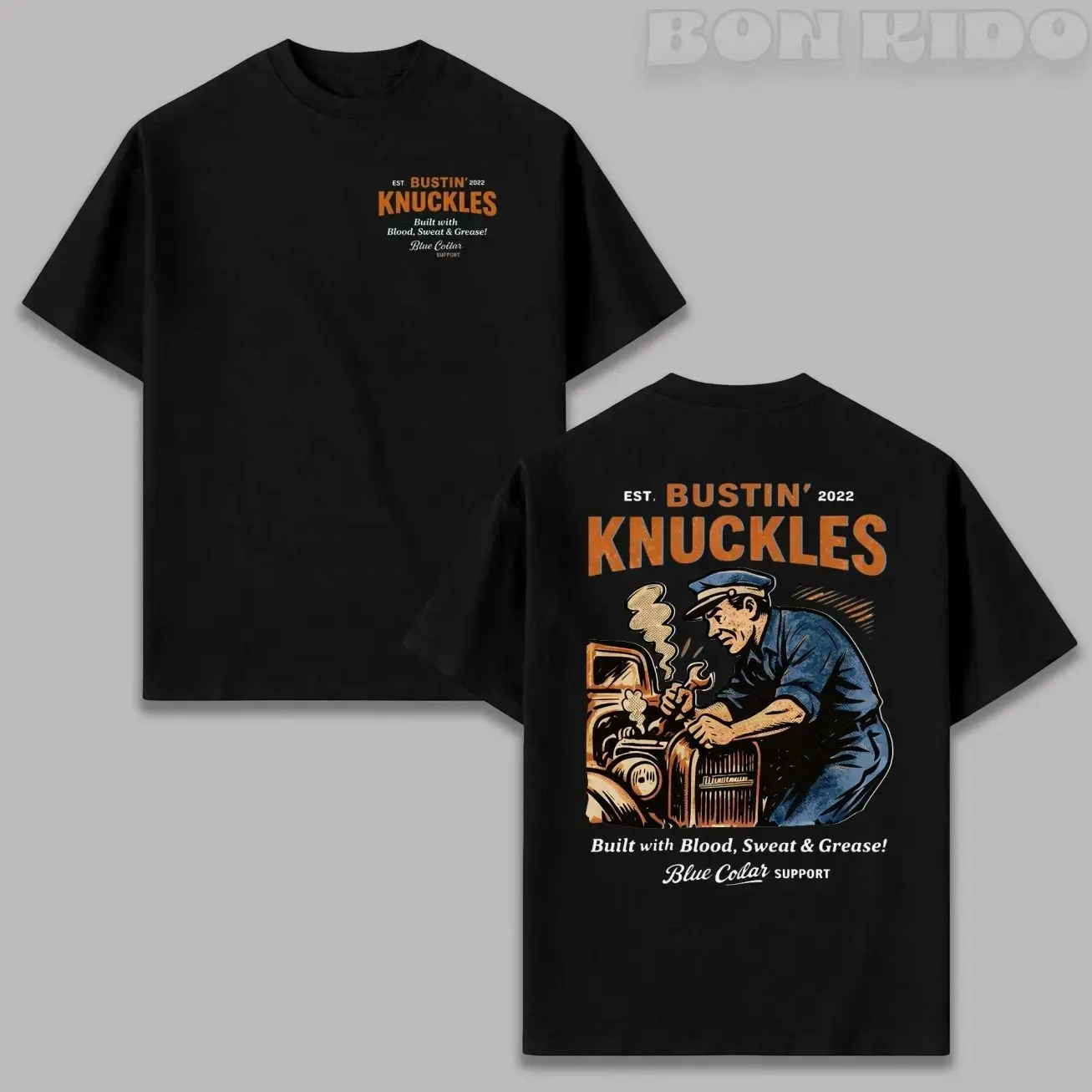 Bustin' Knuckles 2.0 Cotton Breathable Short-Sleeve T-Shirt, Vintage Mechanic Prints Graphic Top, Menswear Gift for Men SCT