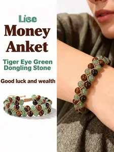 Adjustable Braided Tiger Eye Beaded Bracelet Anklet, Trendy Fashion Jewelry, Attract Money, Good Luck, Wealth, Casual Occasion