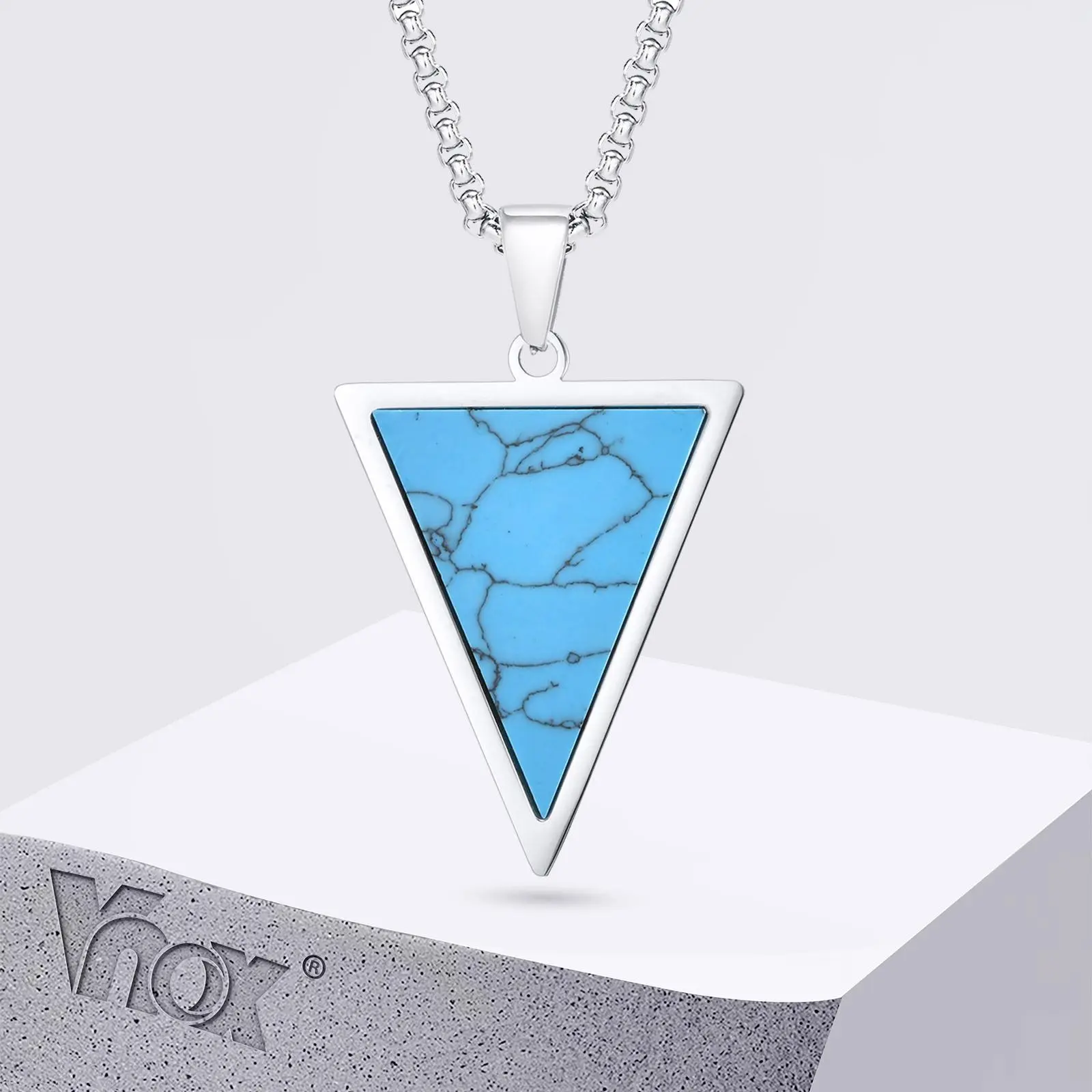 Vnox Inverted Triangle Pendant Necklace for Men Women, Stainless Steel Geometric Pendant with Natural Stone, Simple Cool Jewelry