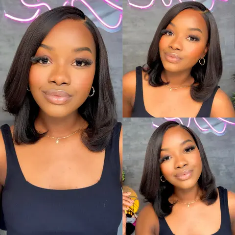 [Upgrade Drawstring]UNice Bye Bye Knots Glueless Yaki Straight Bob Wig Pre-cut 7x5 HD Lace Human Hair Wigs with Pre Plucked Hairline Knotless Beginners Friendly