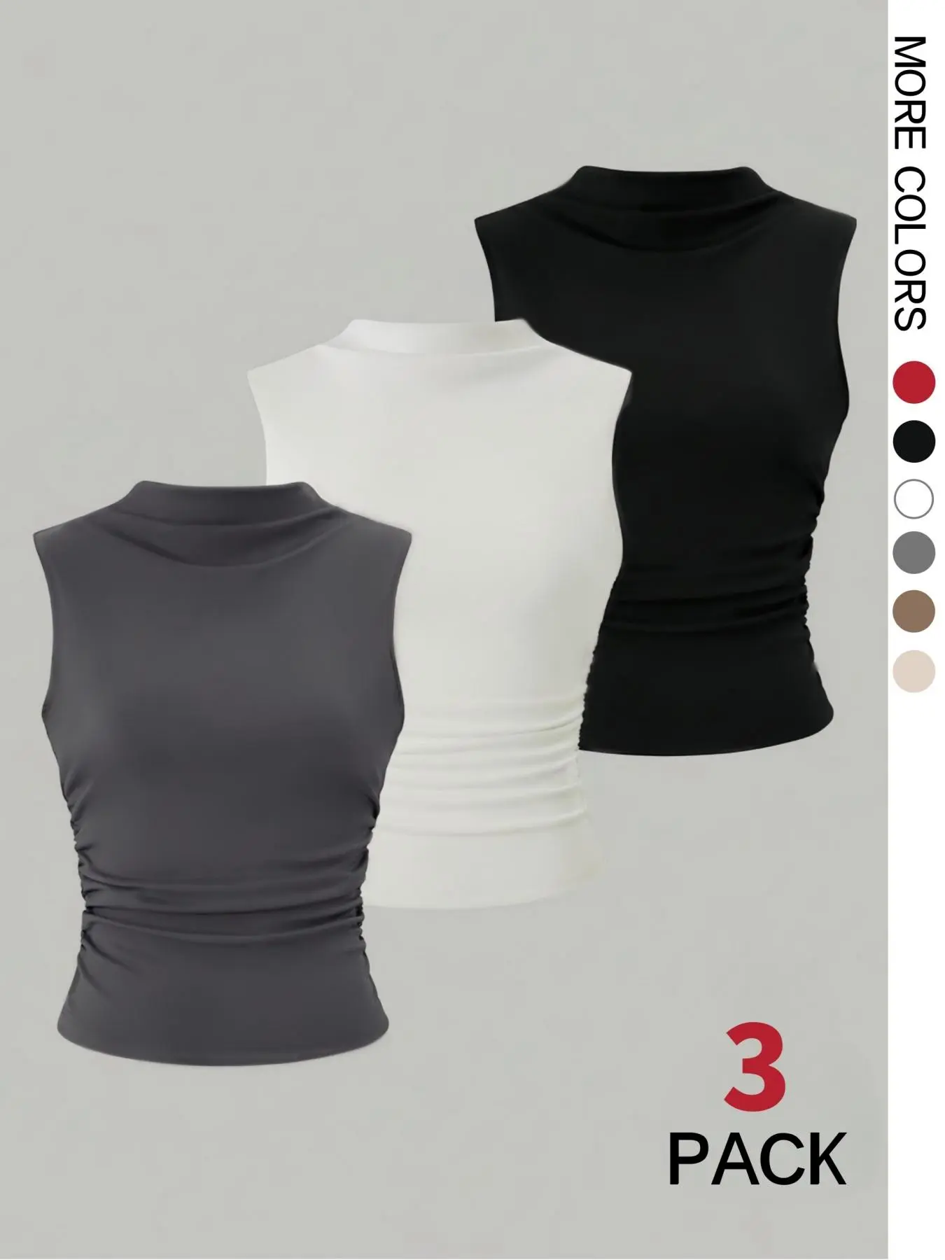 Women's Solid Ruched Mock Neck Camisole Tank Top Slim Fit, Casual Fashion Sleeveless Soft Polyester Fabric Top for Summer, Ladies Clothes for Daily Wear, Womenswear