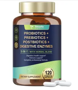 Totaria 5-in-1 Probiotic Prebiotic & Postbiotic for Women Men, 60 Billion CFU 24 Strains w/Digestive Enzymes, Prebiotic Fiber, Slippery Elm, Daily Complete Immune, Gut Health, 120 Day Supply