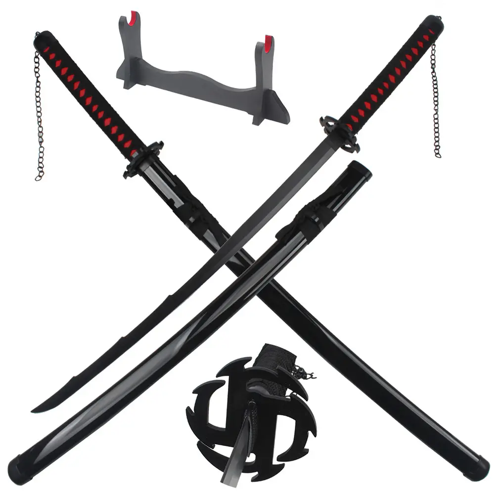 ELERVINO Real Metal Zangetsu Anime Cosplay Sword Prop - 41-in Stainless Steel Blade, Plastic Handle, Scabbard, Wooden Holder Stand, Toy Sabre, Halloween Role Playing Decor, Birthday Gift, Decoration, Collectibles