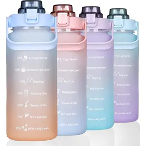 Large Motivational Water Bottle with Straw Time Marker BPA Free for Sport and Fitness (Blue Orange, 64 Oz / Half Gallon)