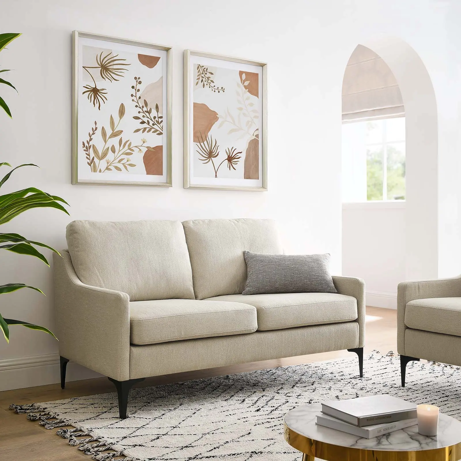 Modway Corland Upholstered Fabric Loveseat in Beige