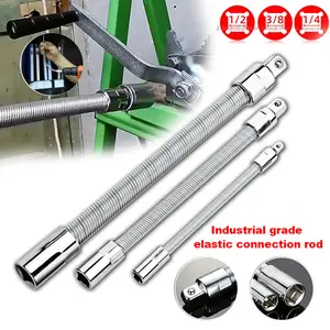 Electric Wrench Socket, 3 Counts Bendable Flexible Shaft, Ratchet Wrench Extension Rods Set for Electric Drill 1/4 3/8 1/2 Sizes(Silver,1pc)