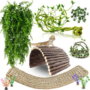 10PCS Bearded Dragon Tank Accessories – Reptile Hammock, Plants, Vines & Bridge for Lizards, Snakes, Geckos & More
