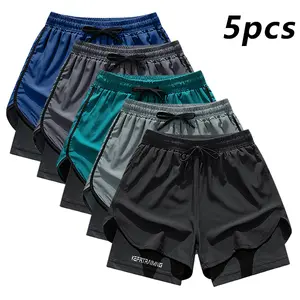 Men's five-piece set of sports , featuring a sporty functional style, faux two-piece design, quick-dry fabric, drawstring elastic waistband, suitable for gym, running, and everyday casual wear, available in multiple colors Men's Casual Breathable