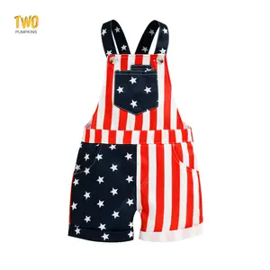 Toddler Baby 4th Of July Outfit Girl Boy American Flag Overall Shorts Suspender Denim Jumpsuit With Pocket