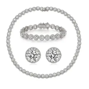 MDFUN Cubic Zirconia Tennis Jewelry Set, Necklace Bracelet & Earrings, Unisex Style, Elegant Gift Choice