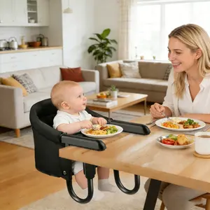 Hook On High Chair for Table, Portable Foldable Clip-On High Chair for Babies 6–36 Months, Aluminum Alloy Clamp, 3-Point Safety Harness, Travel Baby High Chair (Black) infant seat