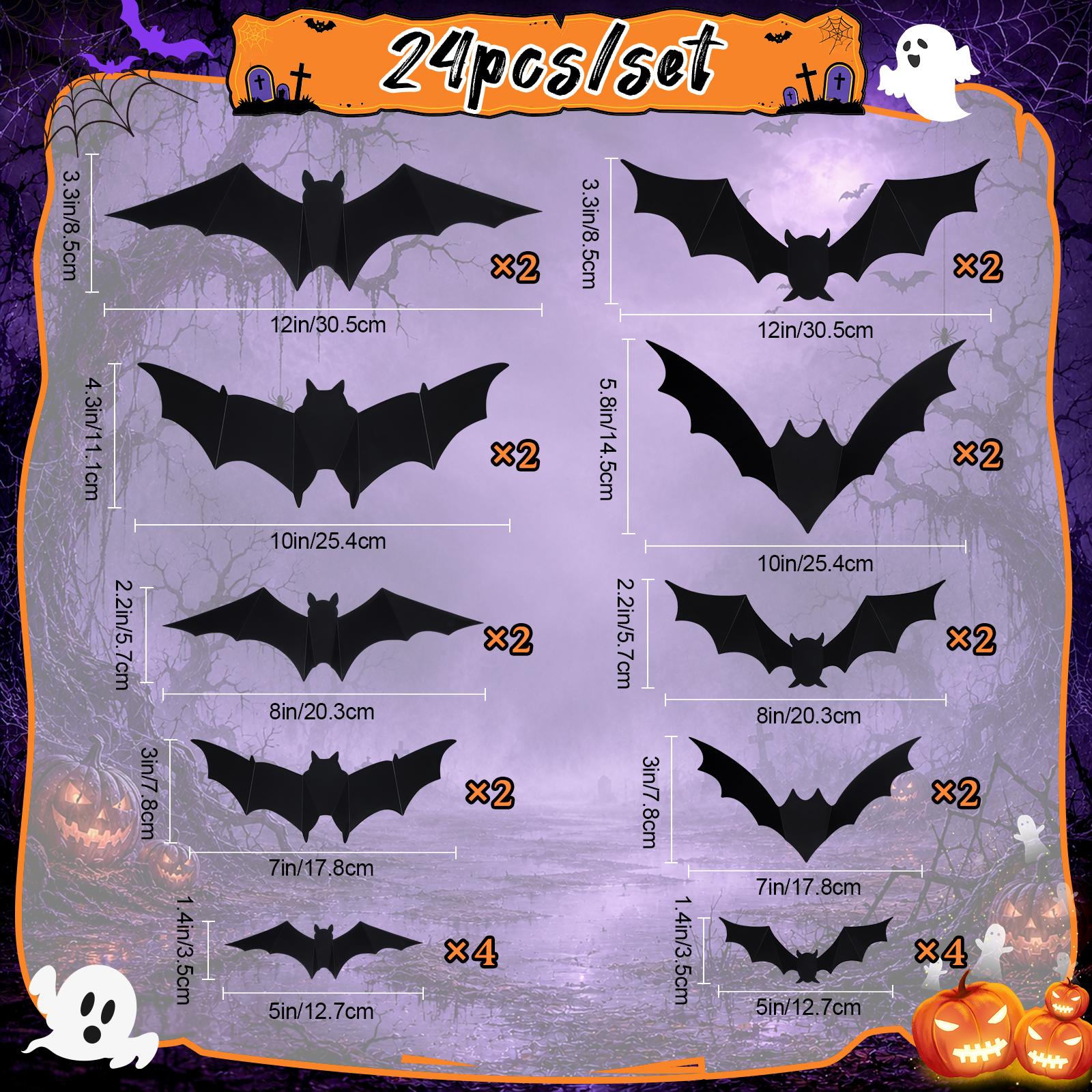24 PCS Halloween 3D Bat Wall Decoration with 12 LED Lights, Remote Control, 13 Colors, 6H Timer, Thick PET Stickers (10 Sizes) & Painter's Tape - Halloween Decor for Walls, Windows, Creepy Vibe Parties, Led Lighting 24 PCS Halloween 3D Bat Wall Decoration with 12 LED Lights, Remote Control, 13 Colors, 6H Timer, Thick PET Stickers (10 Sizes) & Painter's Tape - Halloween Decor for Walls, Windows, Creepy Vibe Parties, Led Lighting