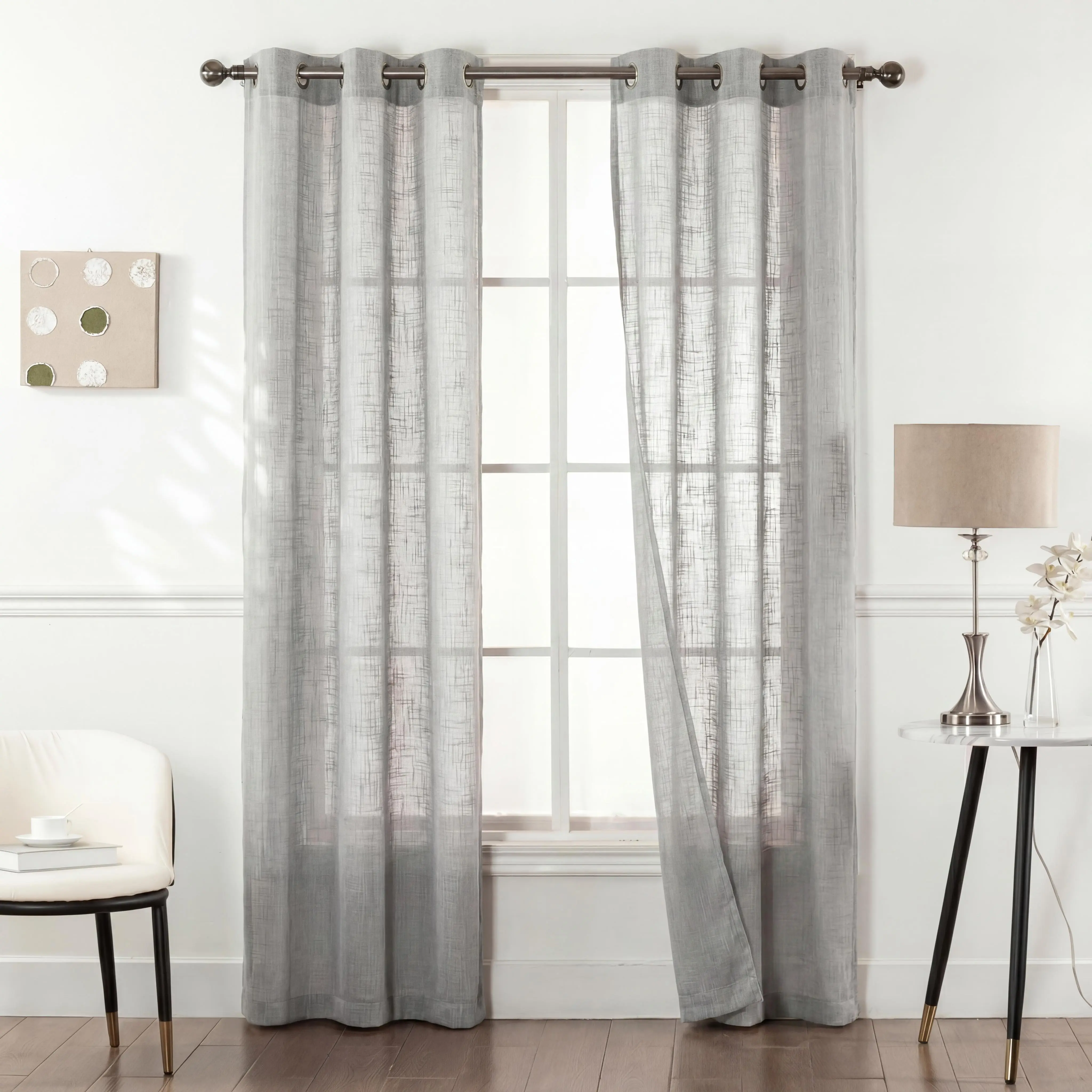 4-Piece Solid Belly Linen-Polyester Blend Stretch Curtains, Bamboo Gauze Sheer Texture, 34x84 in Grommet-Top Dustproof Window Drapes, Hand Wash Only Bedroom Home Decor FT2503