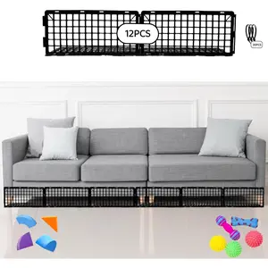 12Pcs Adjustable Plastic Under Couch Under Bed Blockers, Furniture Barriers for Pets Dogs Cats Prevent Toys Getting Under (Black)