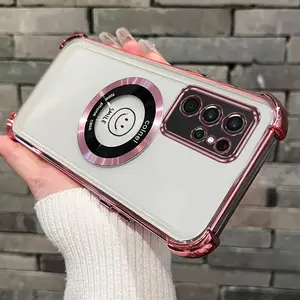 S22 Ultra Impact Resistant PC Phone Holder Case Protective For Compatible With Samsung Galaxy S22 Ultra Smartphone Cute Shy Smile Face Stand Cover