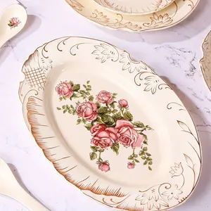 12 Inch Decorated Oval Ceramic Fish Platter, Large Serving Dish for Steamed Fish, Ideal for Home & Commercial Restaurants