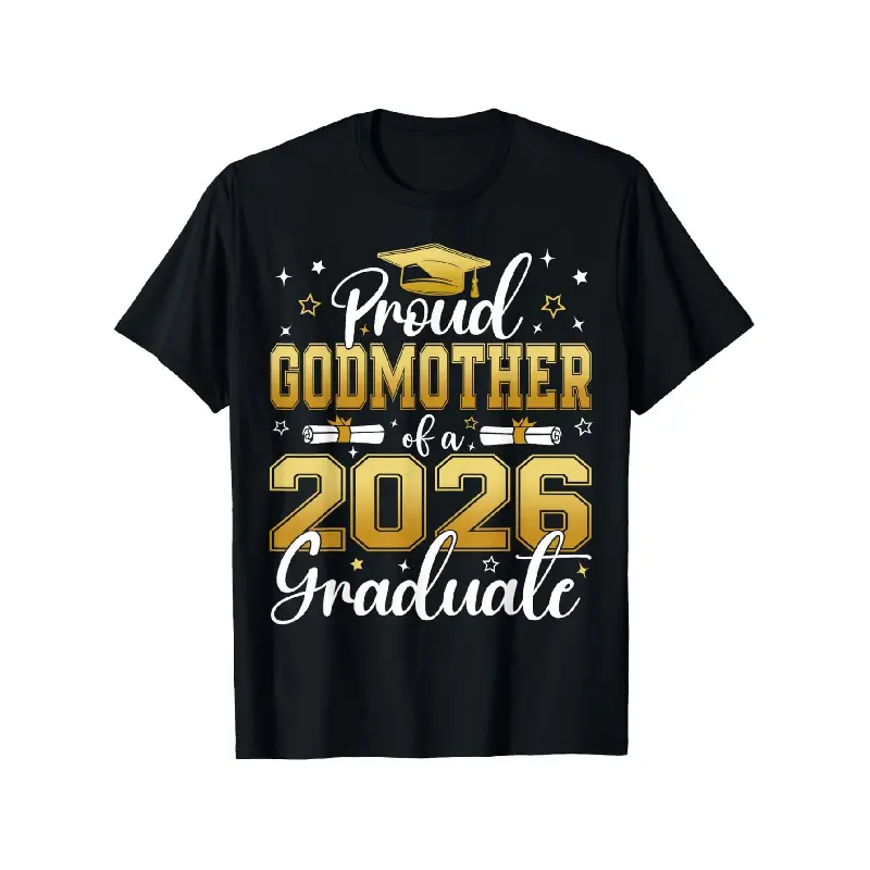 Men's Oversized Short-Sleeve Casual Graphic Tee, Proud Godmother of 2026 Graduate Senior Menswear T-Shirt