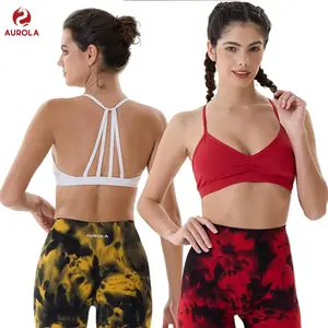 AUROLA Mercury Collection Workout Sports Bras Women Print logo Athletic Removable Padded Backless Strappy Minimal Top