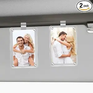 2Pcs Car Picture Holder for Sun Visor Magnetic 2.36"x3.5" Car Visor Photo Clip Horizontal & Vertical Display Clear Acrylic Frame for Wallet-Size Prints Great Gift for Drivers