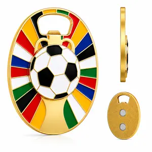 GLAD & HANDY 2026 New Version Soccer Magnetic Bottle Opener for Refrigerator, Fridge Magnet Beer Opener with Cap Catcher, 360 Degree Spinning Center, Zinc Alloy Enamel Soccer Gifts for Men, Dad, Game Night BBQ