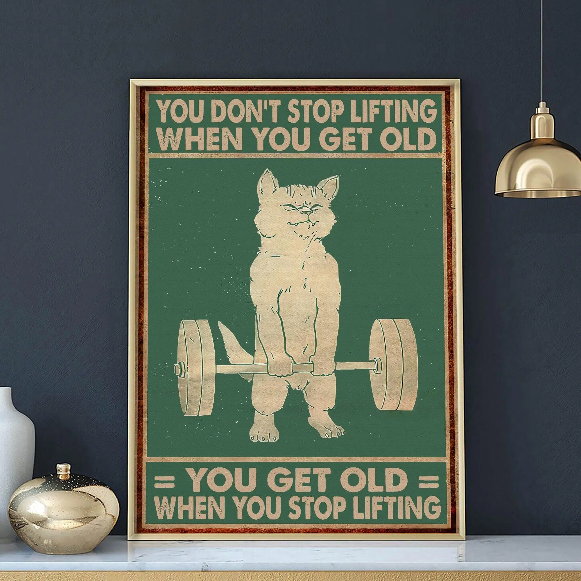 [SALE UP TO 40%] [Unframed] Funny Cat Lifting Poster, Motivational Quote Wall Art, Gift For Weightlifter Dad Print, Home Gym Decor For Fitness Lover Poster