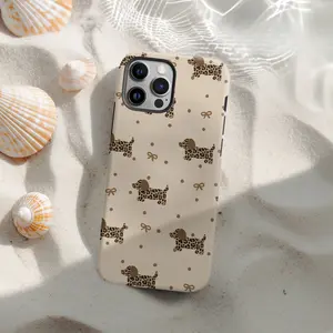 Cute Leopard Print Dachshund Phone Case for iPhone 17 16 15 14 13 12 11 X and Samsung Models Durable Shock Absorbing Glossy Finish Perfect Holiday Gift for Friends Family