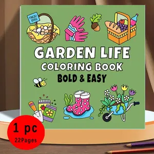 Garden Life Cottagecore Bold & Easy Coloring Book: 22 Cute Gardening & Picnic Pages on 120GSM No-Bleed Paper, Stress Relief for All Ages, Cozy Whimsical Countryside Vibes for Coloring Lovers