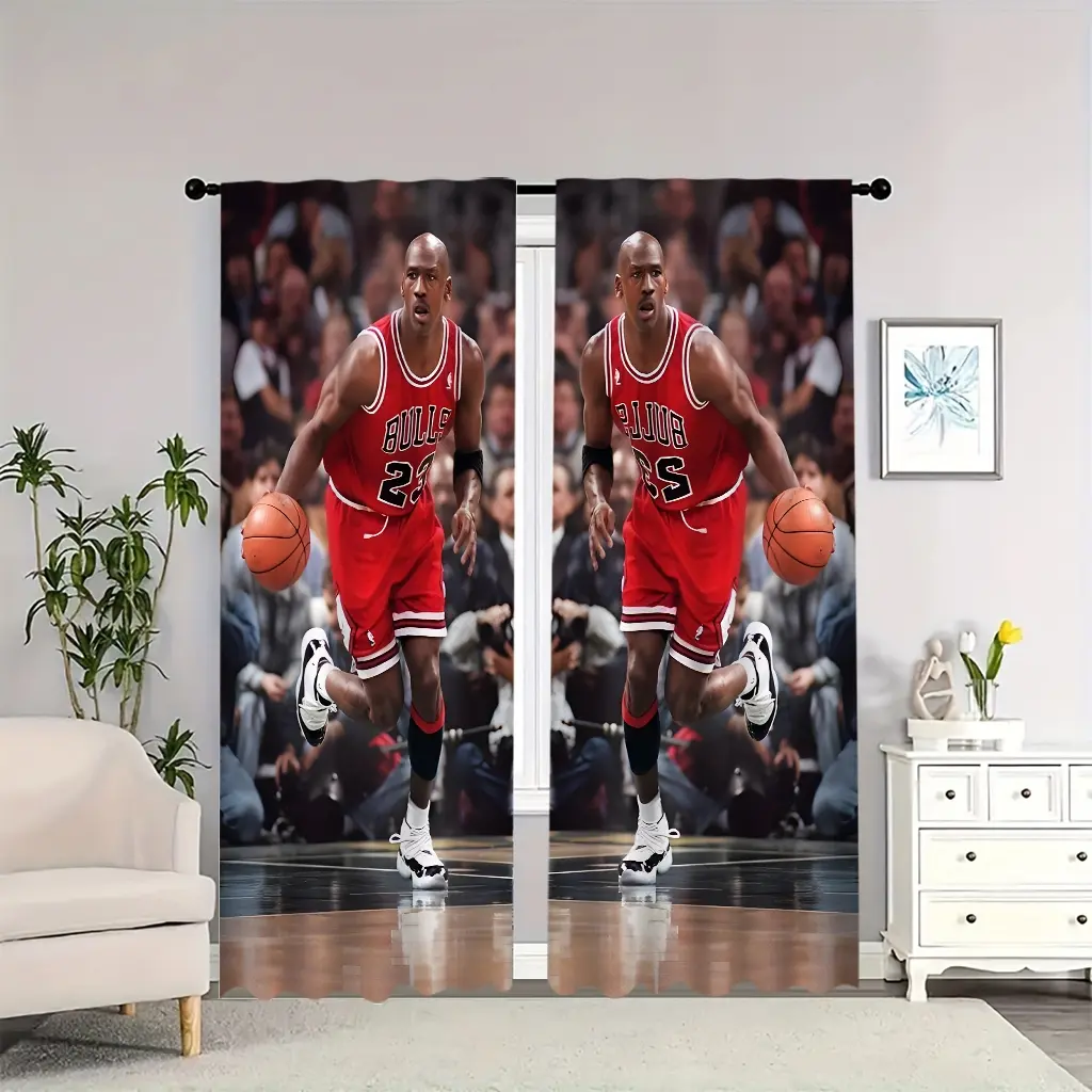 Basketball player Michael Jordan dribbling court themed indoor curtains, Window Curtain, blackout, heat-insulating, and soft, suitable for home décor, Thermal Insulated Curtain