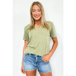 Edge of Casual Boyfriend Fit V-Neck Mineral Wash Tee - FINAL SALE