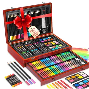 145-Pack Deluxe Wooden Art Set Crafts Drawing Painting Coloring Supplies Kit with 24 Colored Pencils, 24 Oil Pastels, 24 Watercolors, 60 Crayons, Perfect Gift for Adults, Artists