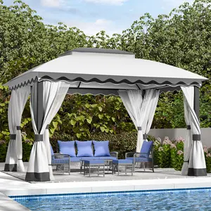 Outdoor Patio Gazebo 10×13 Heavy Duty Gazebos with Mosquito Netting & Double Roof Metal Steel Frame Canopy Gazebo Tent Shelter for Patio Lawn Backyard Garden