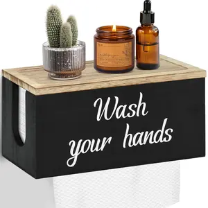 Solid Wood Paper Towel Dispenser Wall Mount, Commercial Paper Towel Holder with Lid Countertop