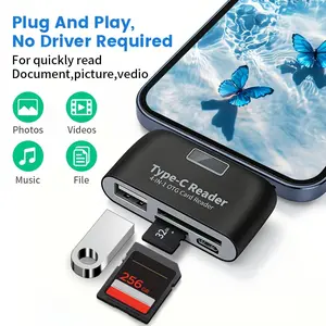 OTG Multi-Function 4-in-1 Card Reader, Type-C Smart Reader, USB-C Convenient Office Adapter, USB 2.0/SD/TF Port Reader/Writer, Plug-and-Play Compact Portable Device, Compatible with Type-C Interface Phones, Computers, Tablets, and Cameras