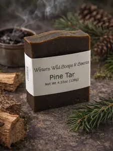 Pine Tar Bar Soap Handcrafted with Traditional Pine Tar Pure Blood Orange Essential Oil Beef Tallow Goat Milk Colloidal Oats