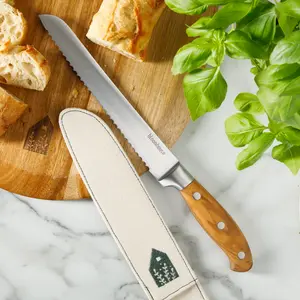 Bloomhouse 8 Inch Bread Knife made with Italian Olive Wood and German Steel Blade Cutlery