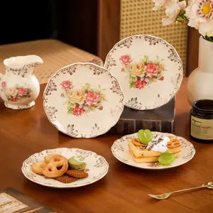 Elegant Ivory Ceramic Dessert Plates, Set of 4, Floral Edge Design, Perfect for Snacks, Butter, Parties, Weddings, Afternoon Teas, Dinnerware