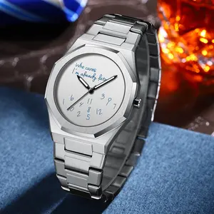 Father's Day gift Men's Octagon Case Slogan Dial Quartz Watch, Stainless Steel Band Casual Fashion Wristwatch, "Who Cares I'm Already Late" Funny Watch for Men