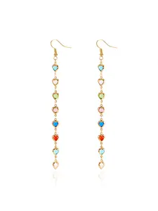 New Heart Edge Fringe Earrings Colorful Geometric Fashion Round Crystal Sweet Long Copper Earrings for Women Heart Shaped Earrings