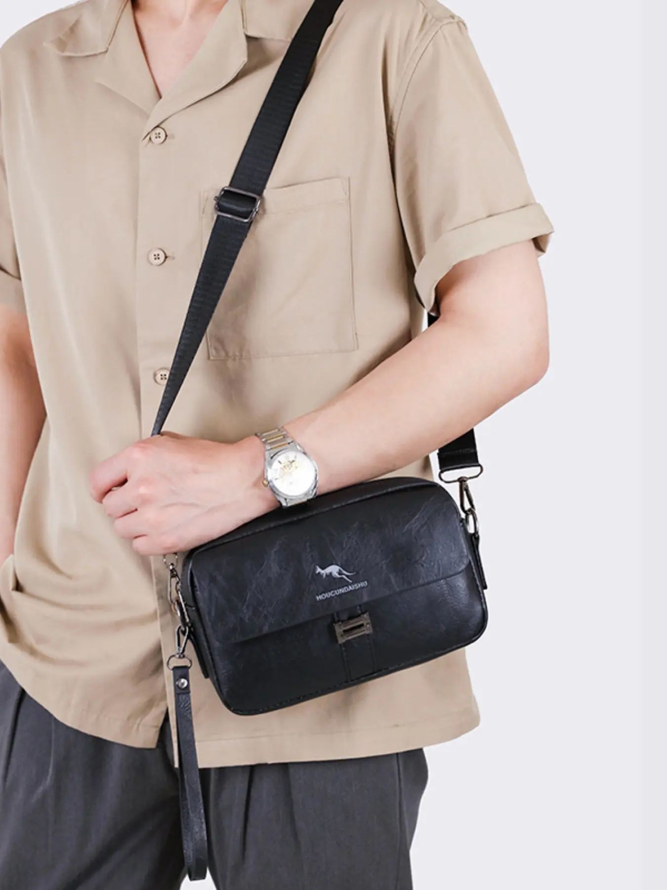 Men's PU Leather Messenger Bag, Casual Solid Color, Large Capacity, Lightweight, All Seasons, Business Travel, Office Crossbody Bag, Commuter Crossbody Bag, Crossbody Shoulder Bag
